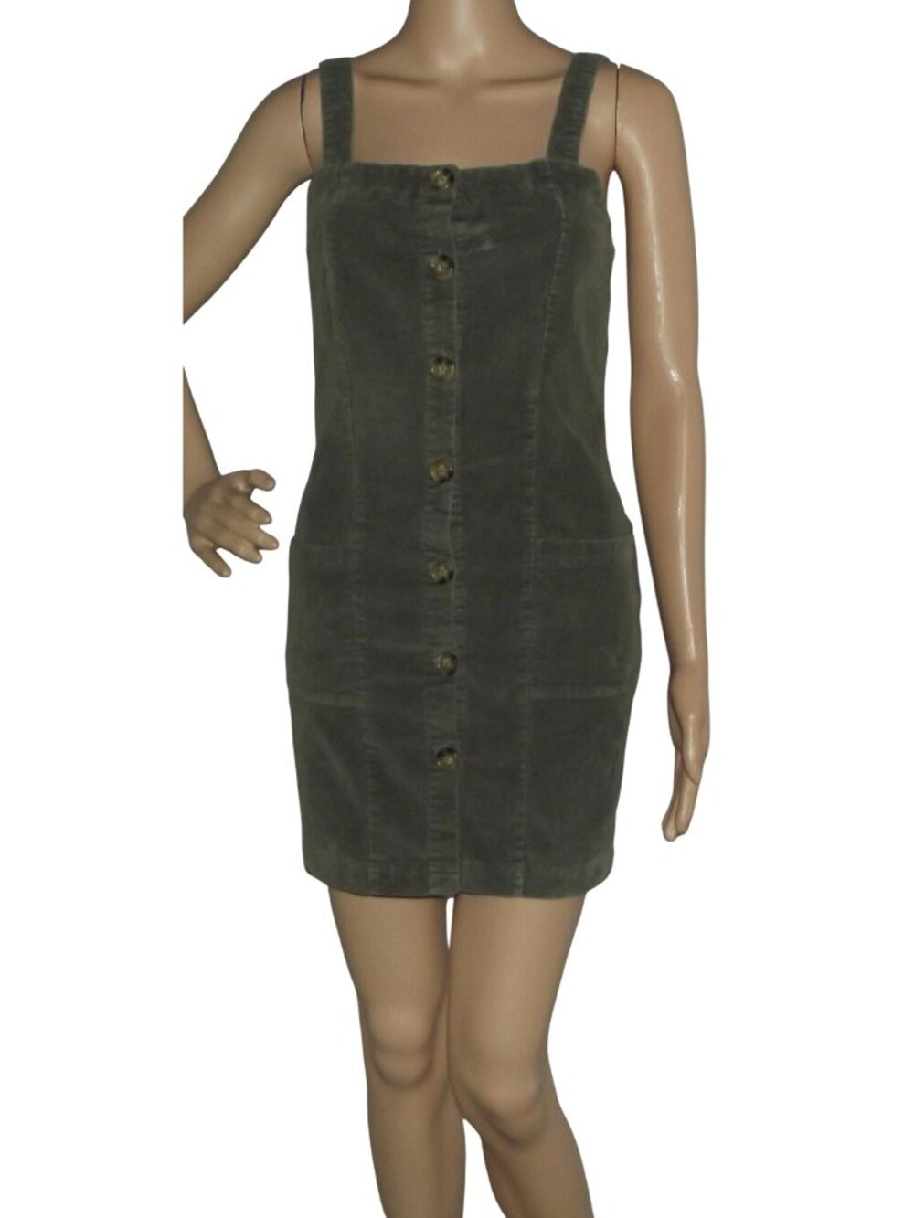 Rue21 Jumper Dress Womens Junior Size Small green corduroy button-front mini